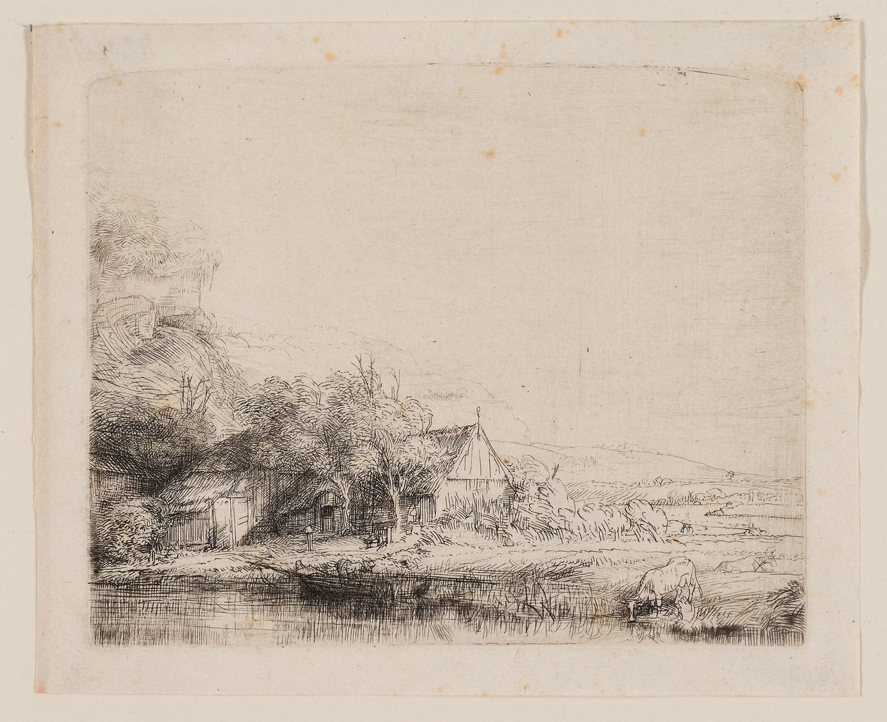 Bir İnek İçme Manzarası, yaklaşık 1650 (fildişi kaplı kağıt üzerine aşındırma ve kuru nokta) by Rembrandt Harmensz. van Rijn