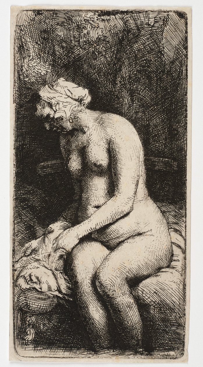 ayakları suda oturan çıplak kadın by Rembrandt Harmensz. van Rijn