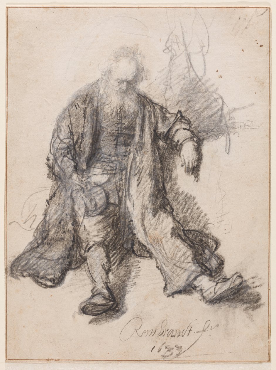 Oturan Yaşlı Adam (Sarhoş Grup), 1630-33 civarı (kağıt üzerine kalem, tebeşir ve mürekkep) by Rembrandt Harmensz. van Rijn