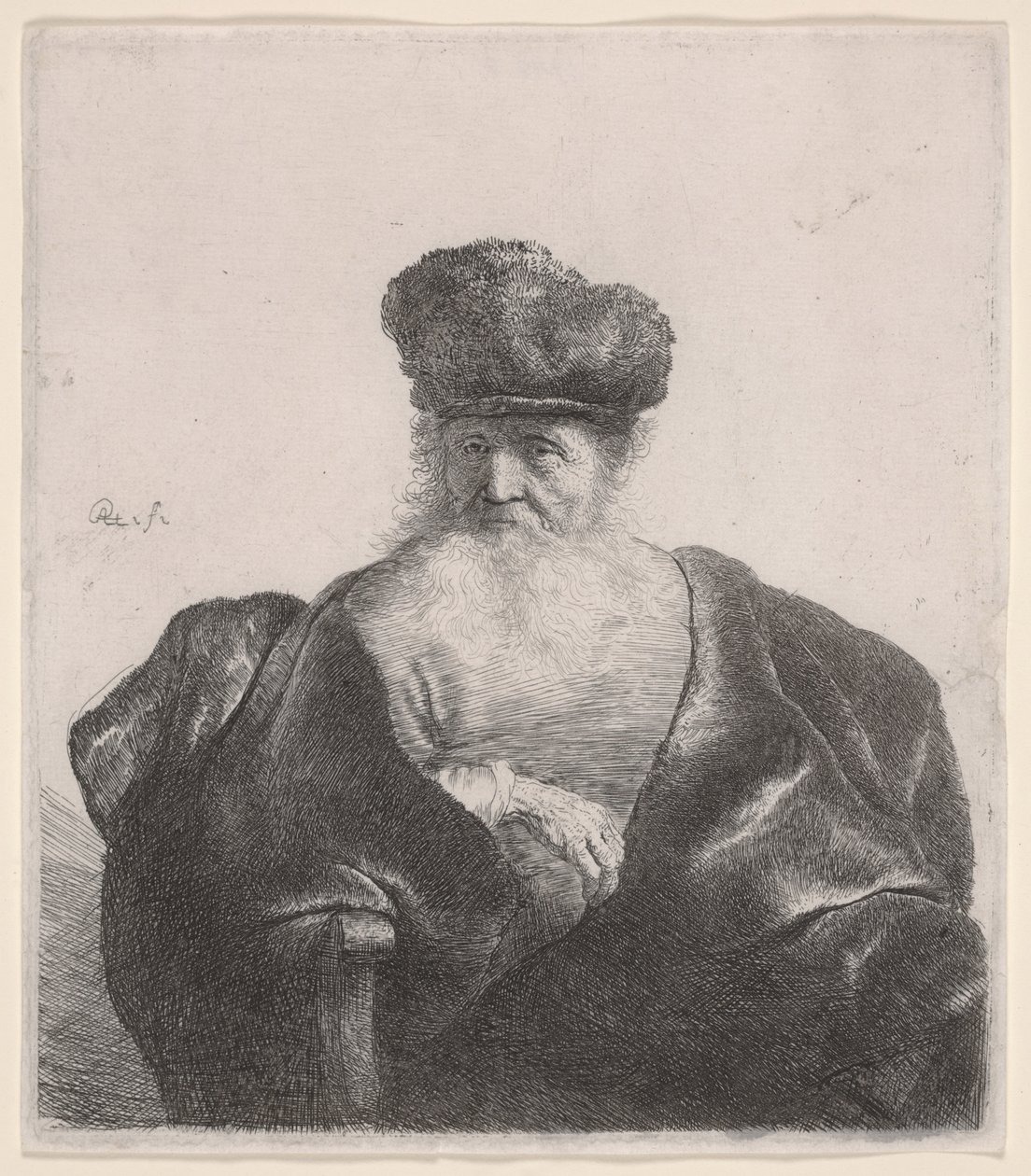 Akan Sakallı, Kürk Şapkalı ve Kadife Pelerinli Yaşlı Adam, c.1632 (gravür) by Rembrandt van Rijn