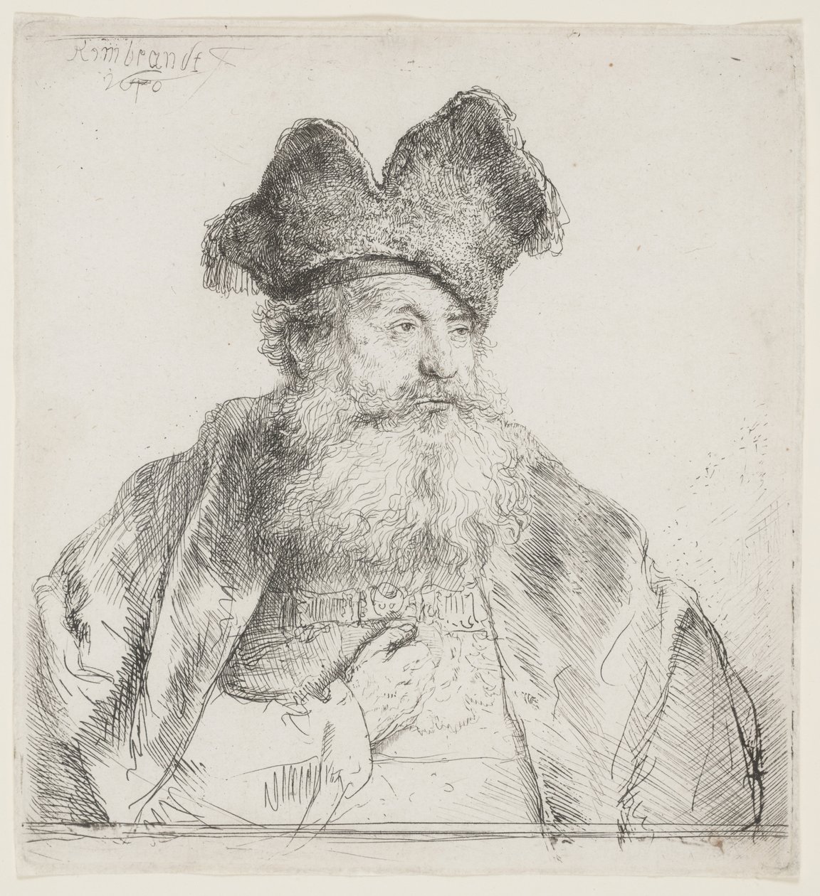 Bölünmüş Kürk Şapkalı Yaşlı Adam by Rembrandt van Rijn