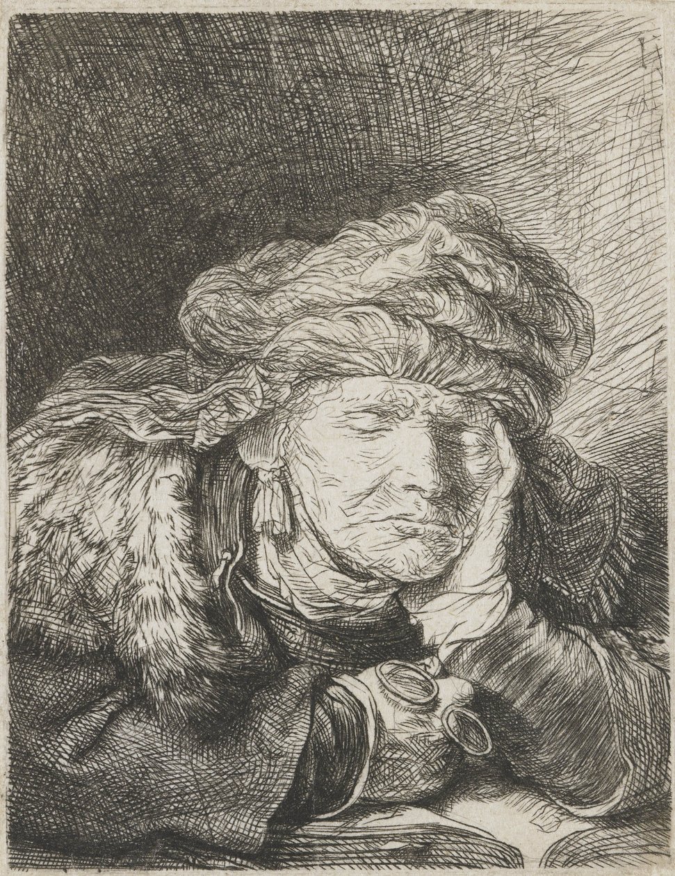 Uyuyan yaşlı kadın by Rembrandt van Rijn