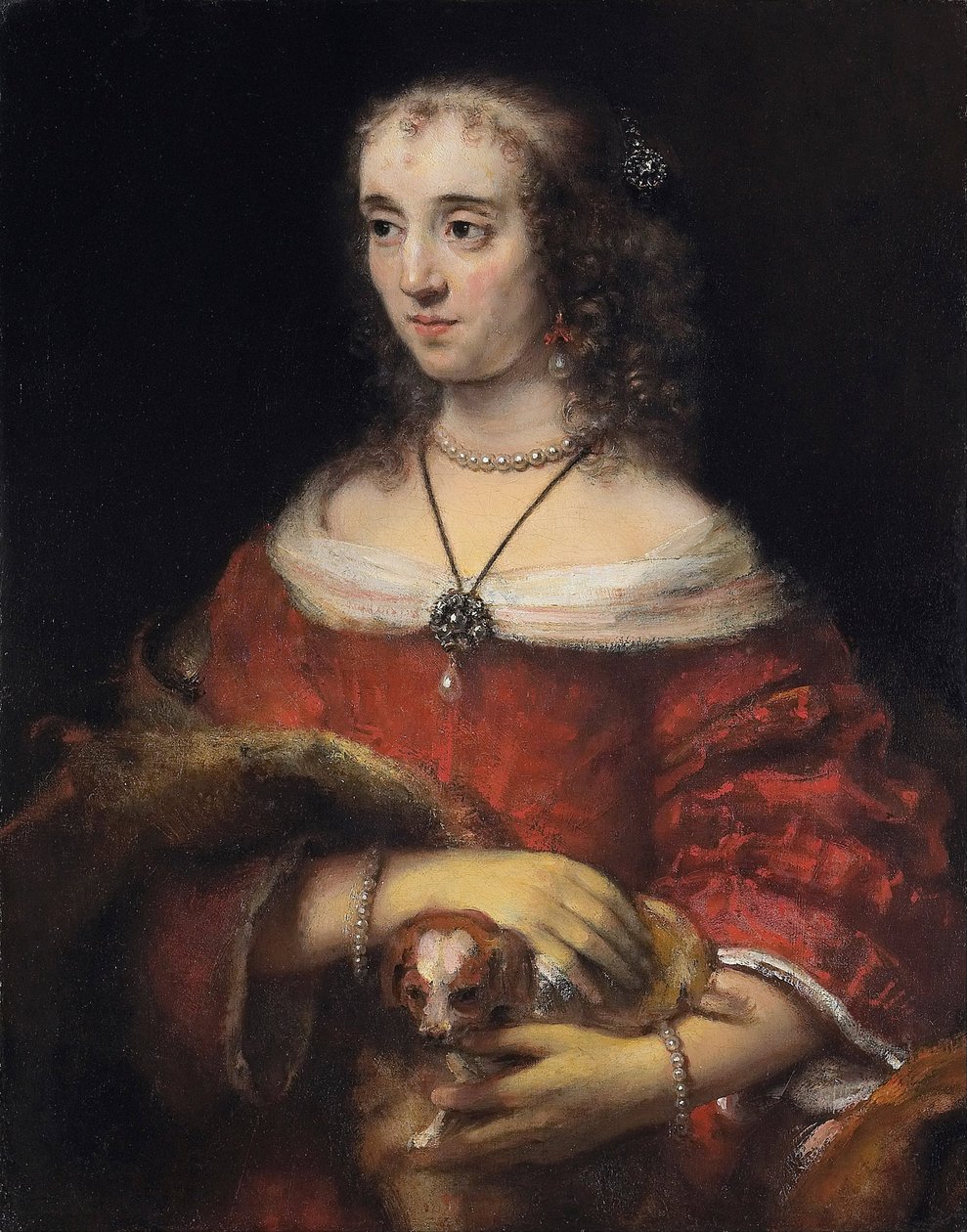Kucak Köpekli Kadın Portresi - Rembrandt van Rhijn (1606-1669) - yaklaşık 1665 - Tuval üzerine yağlı boya - 81,3x64,1 - Ontario Sanat Galerisi by Rembrandt Harmensz. van Rijn