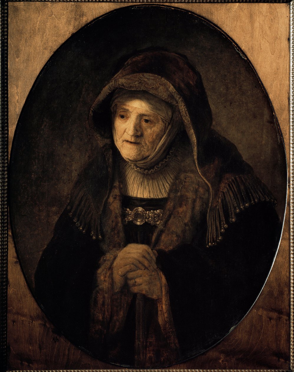 Bastonuna yaslanmış sanatçının annesinin portresi (tuval üzerine yağlı boya by Rembrandt van Rijn