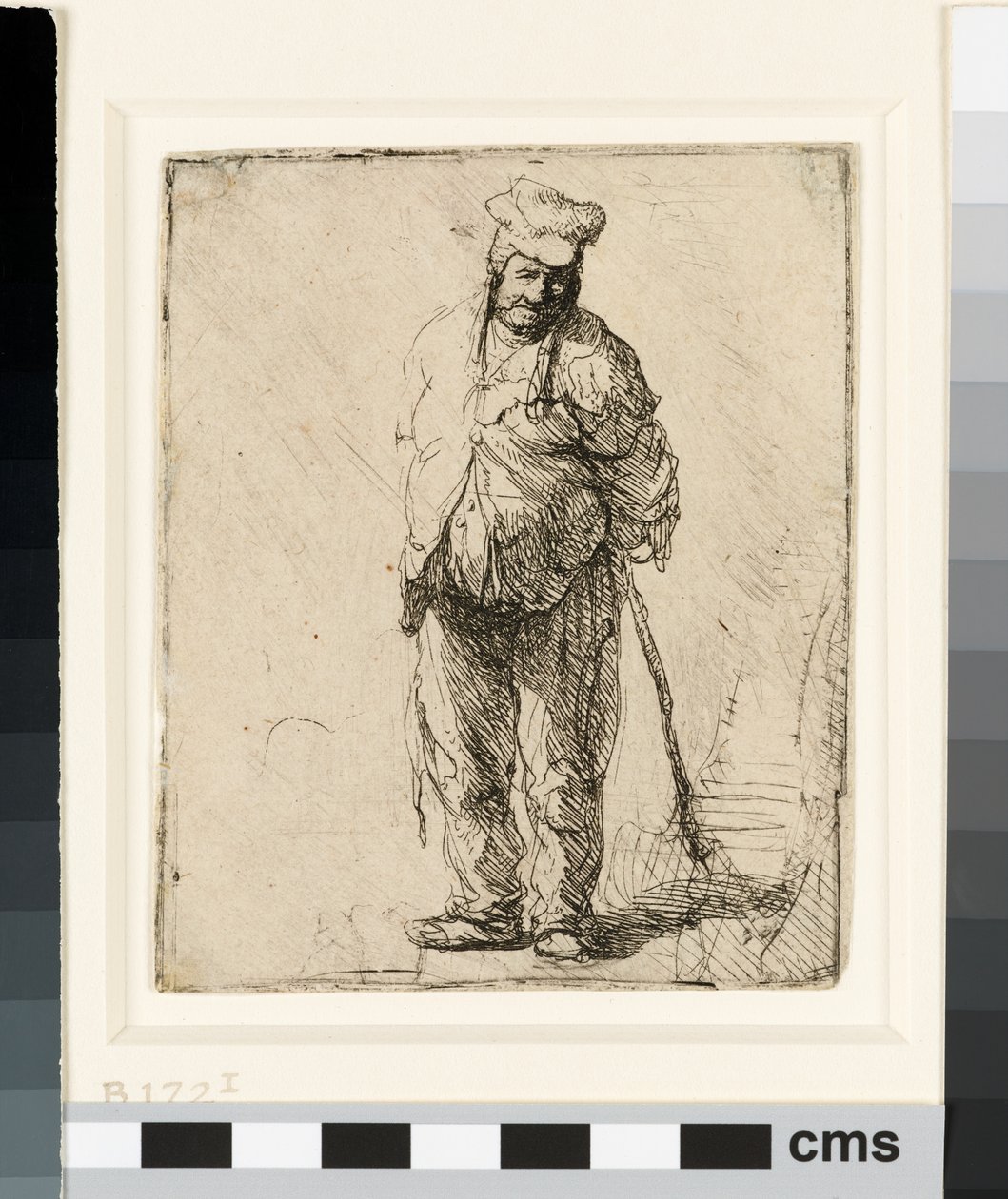 Elleri Arkasında Bir Sopa Tutarak Düzensiz Köylü, c.1630 (gravür) by Rembrandt van Rijn
