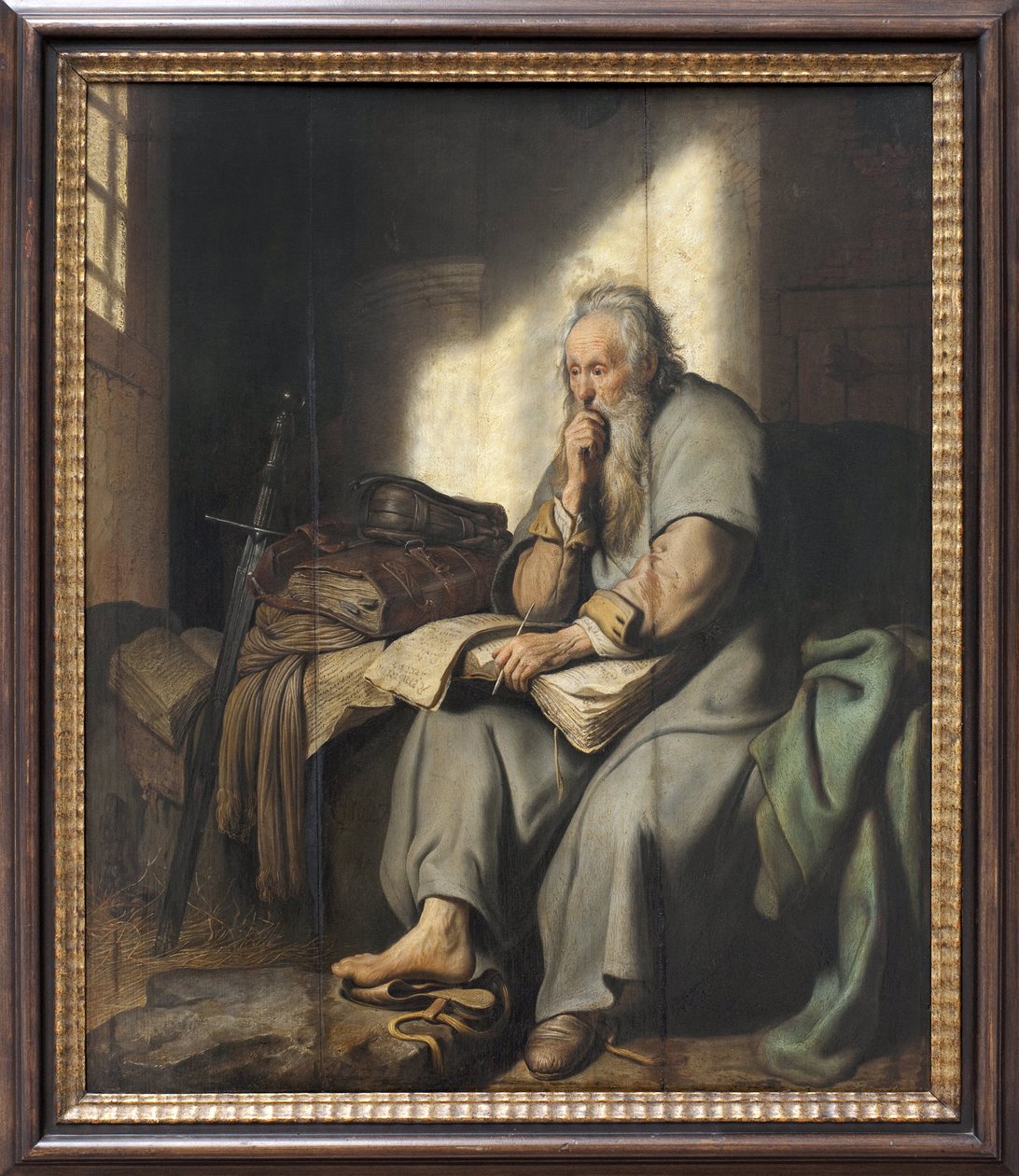 Aziz Paul hapishanede. Rembrandt Harmensz van Rijn (1606-1669), ahşap üzerine yağlı boya by Rembrandt van Rijn