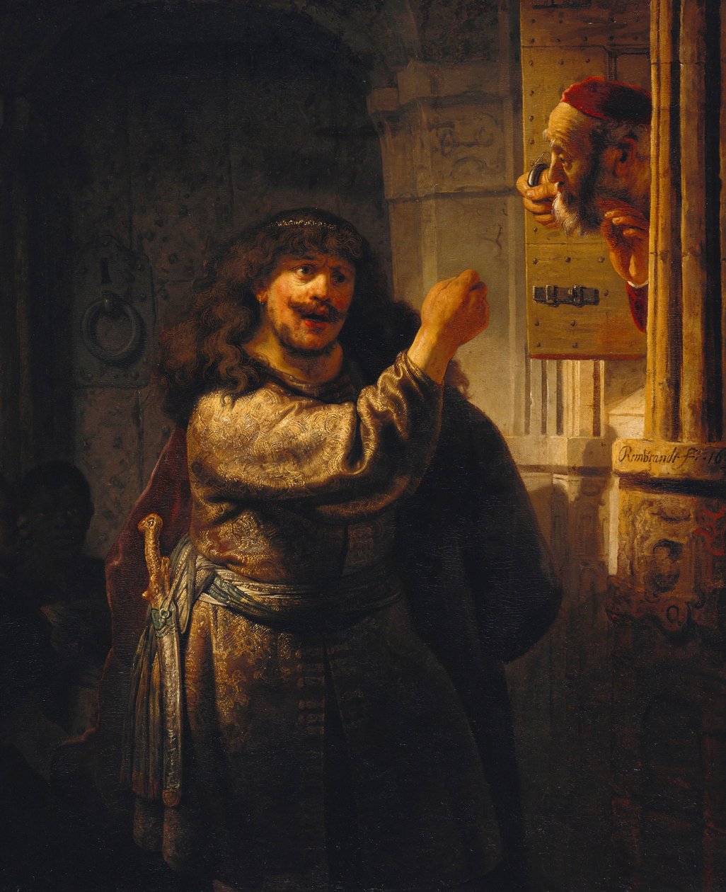 ""Samson menace son beau-pere"" (Samson, kayınpederini tehdit etti) Peinture de Rembrandt van Rhijn (1606-1669) 1635 Staatliche Museen, Berlin by Rembrandt van Rijn