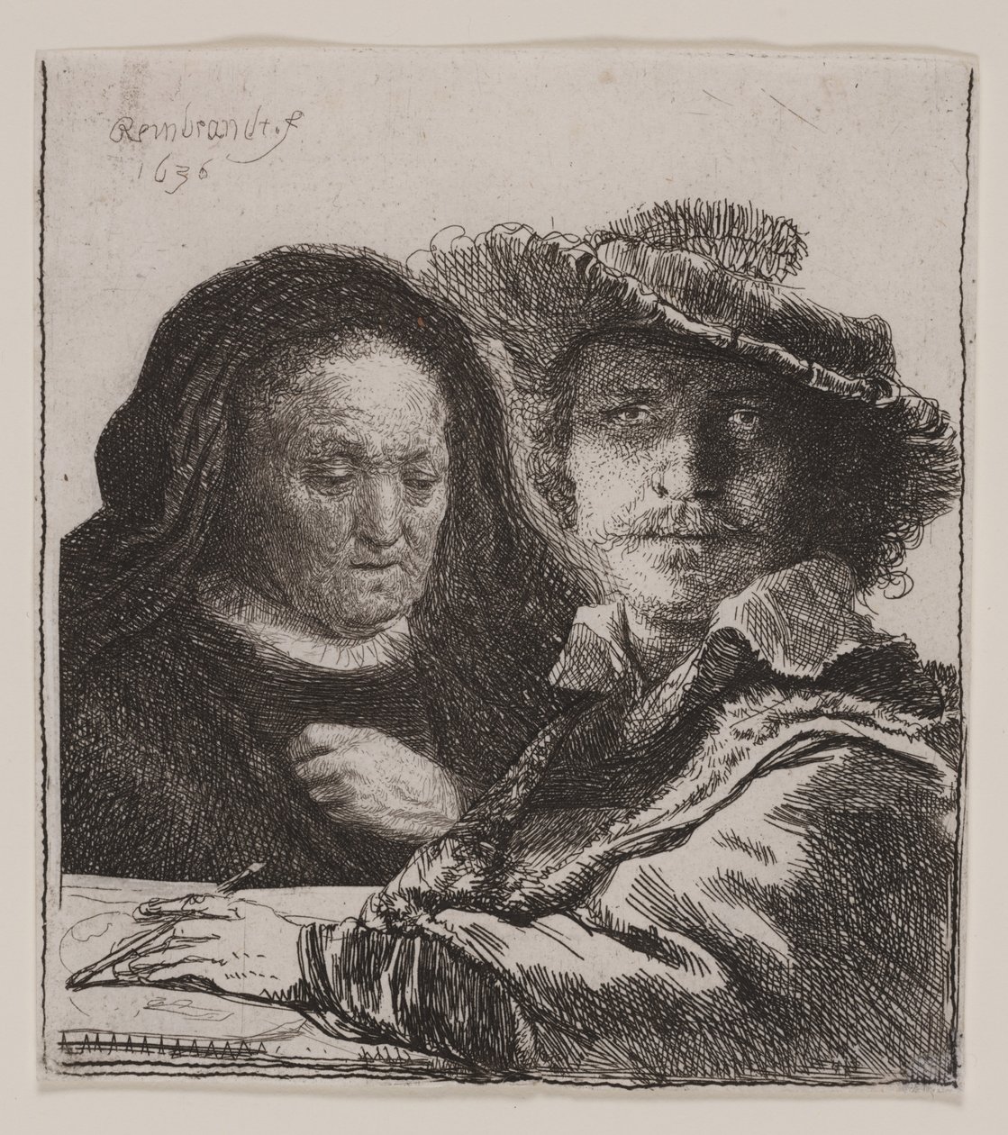 Sanatçının Annesiyle Otoportre by Rembrandt van Rijn