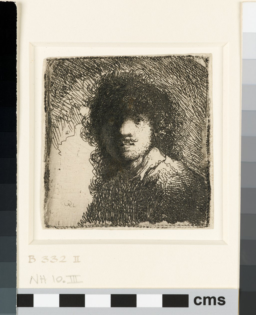Çıplak başlı otoportre: büst, c.1629 (aşındırma) by Rembrandt van Rijn