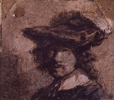 Tüylü Şapkalı ve Beyaz Yakalı Otoportre by Rembrandt Harmensz. van Rijn