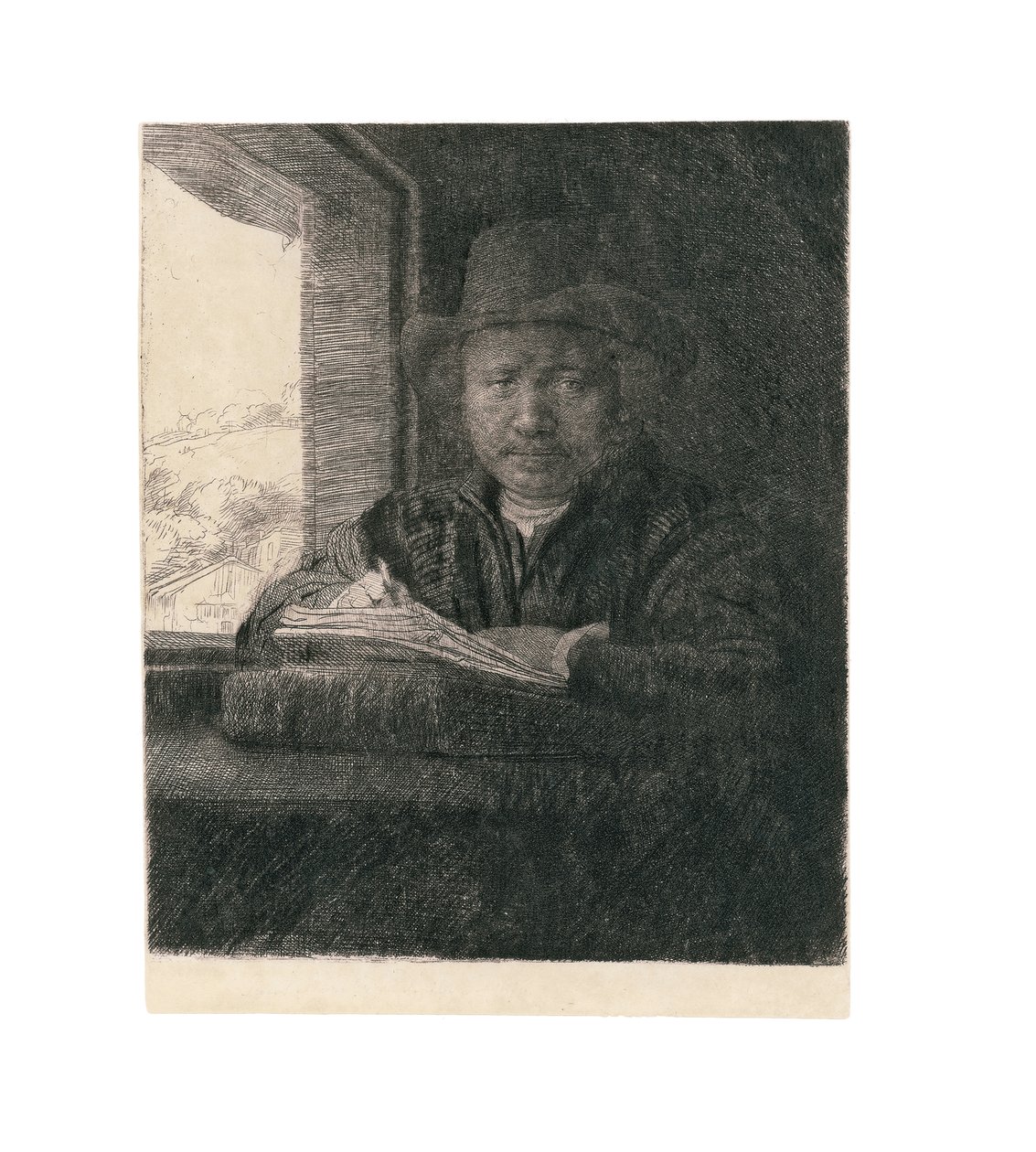 Bir pencerede kendi portre çizimi, 1648 by Rembrandt van Rijn