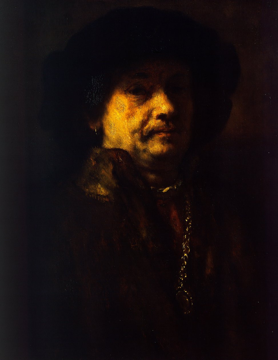 Altın zincirli ve küpeli bir kürk mantoda kendi kendine portre by Rembrandt Harmensz. van Rijn