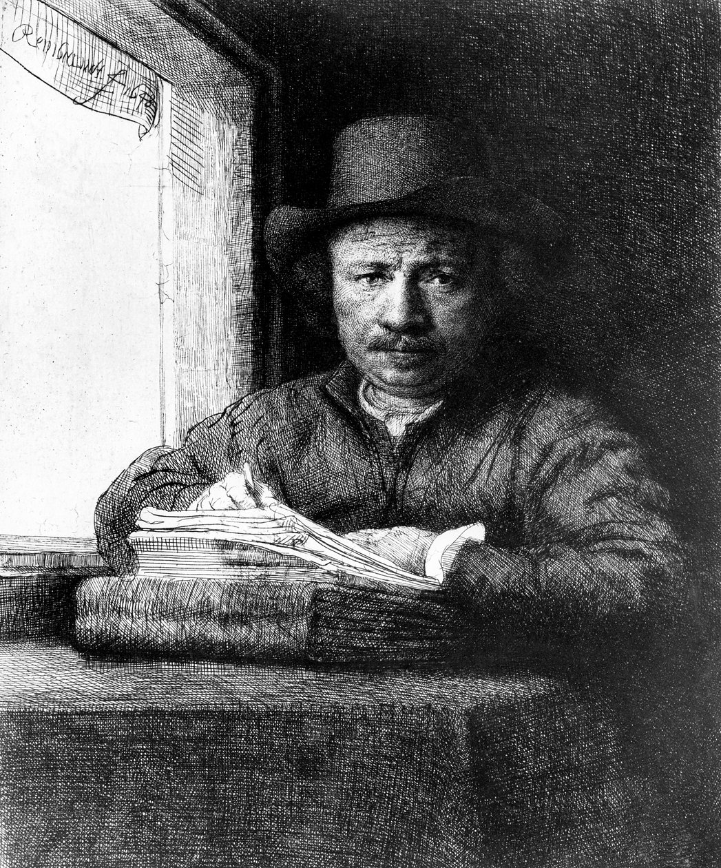 Çizim yaparken kendi kendine portre by Rembrandt van Rijn