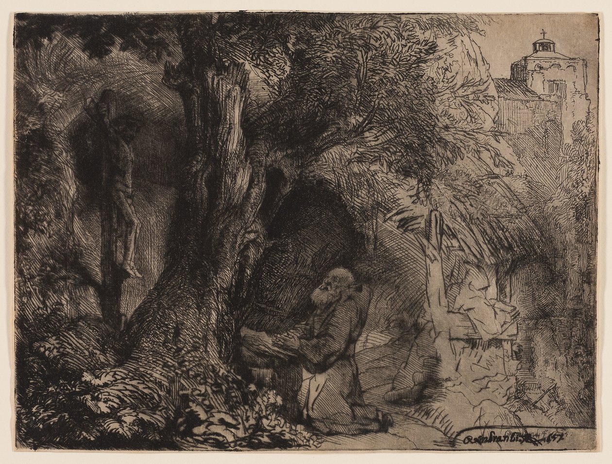 Aziz Francis Ağacın Altında Dua Ediyor by Rembrandt Harmensz. van Rijn