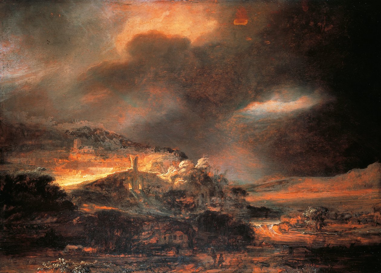 Fırtınalı Manzara, c.1637/38 (panelde yağ) by Rembrandt Harmensz. van Rijn