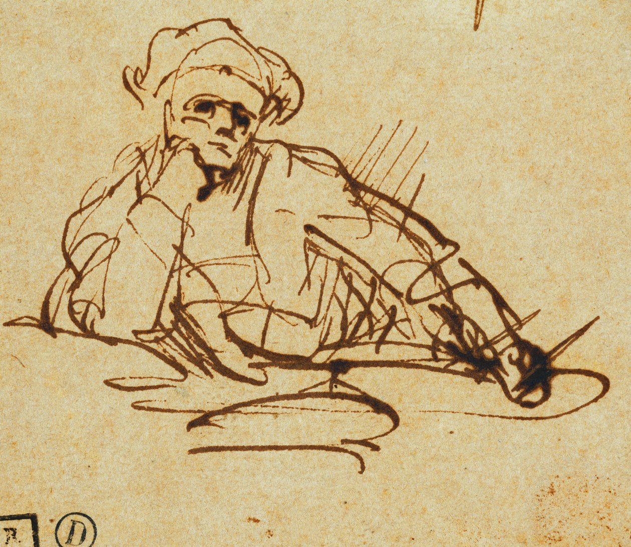 Bir Yazarın Çalışması, Oturan, Düşüncede Duraklayan, by Rembrandt van Rijn