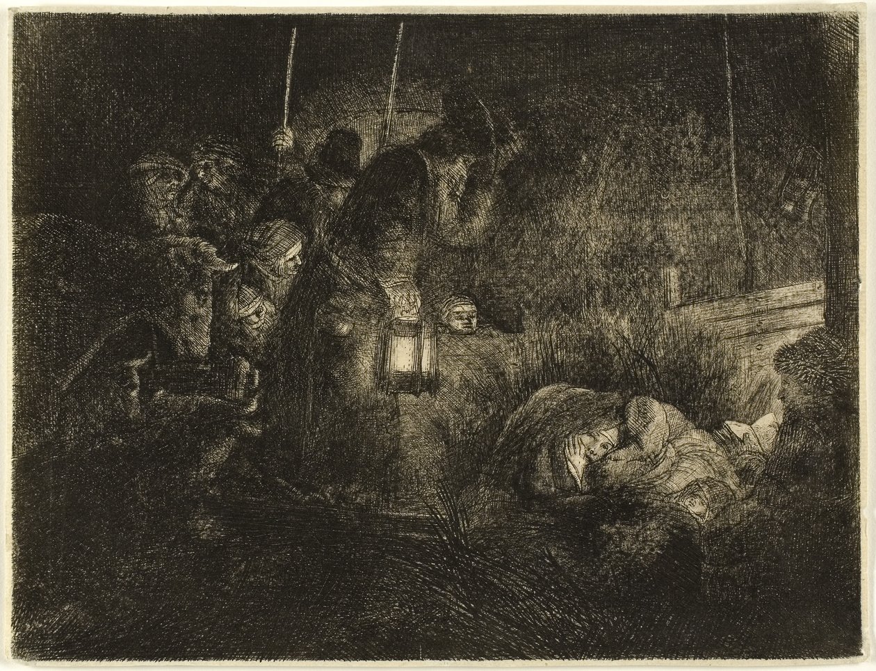 Çobanların Hayranlığı: Bir Gece Parçası, 1657 dolayları (kağıt üzerine gravür) by Rembrandt Harmensz. van Rijn
