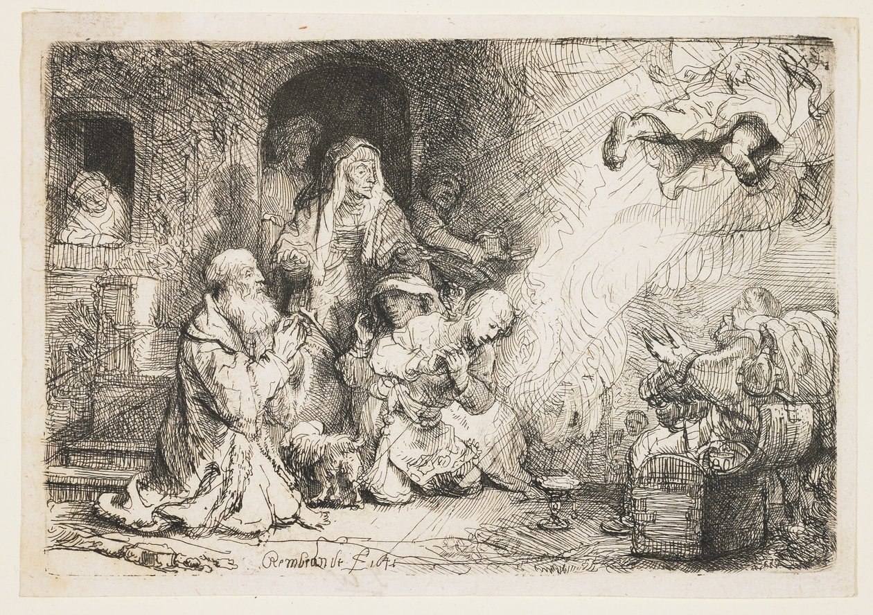 Tobias'ın Ailesinden Ayrılan Melek by Rembrandt van Rijn