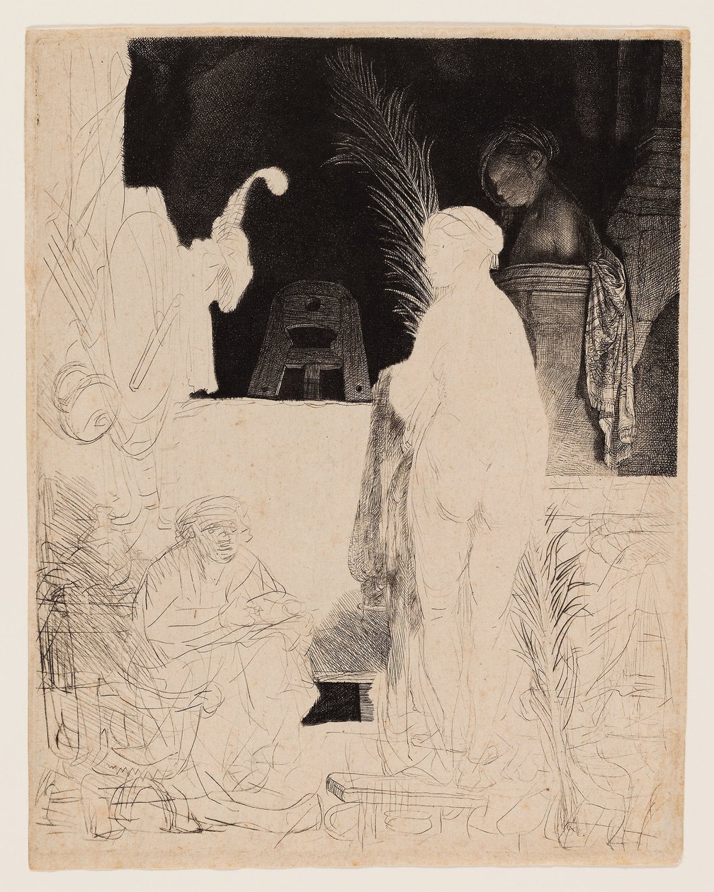 Modelden Sanatçı Çizimi, c.1639 (parlatılmış kağıt üzerine gravür ve kuru nokta) by Rembrandt Harmensz. van Rijn