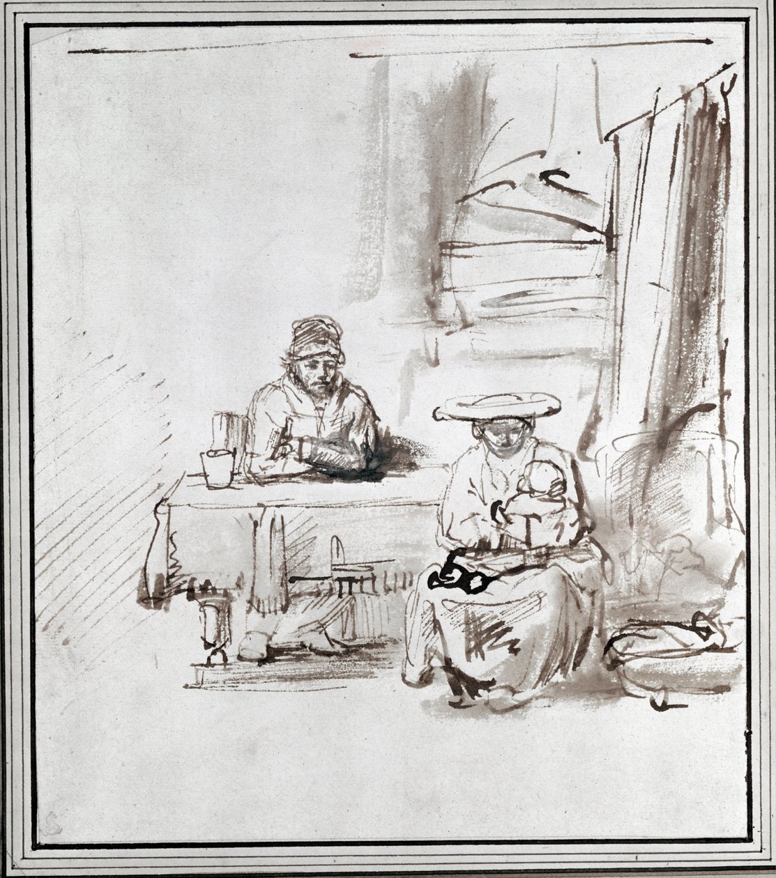 Kutsal Aile. Kalem ve mürekkep çizimi (çizim) by Rembrandt Harmensz. van Rijn