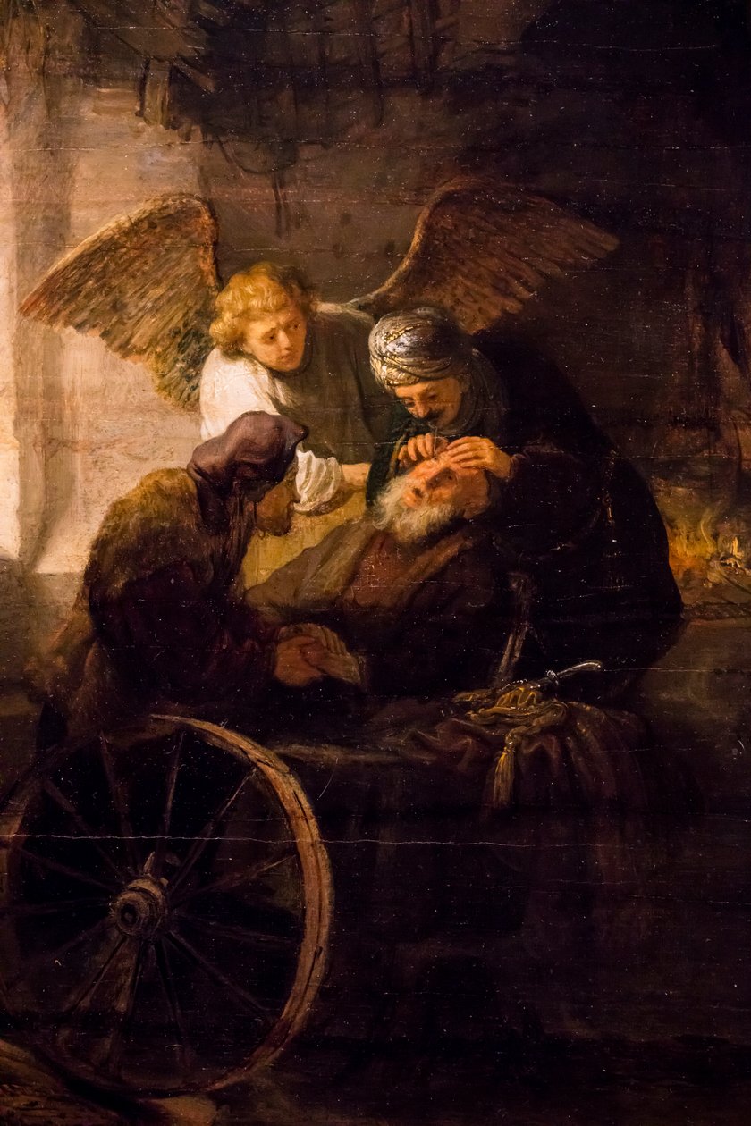Tobias kör babasını iyileştirir by Rembrandt Harmensz. van Rijn
