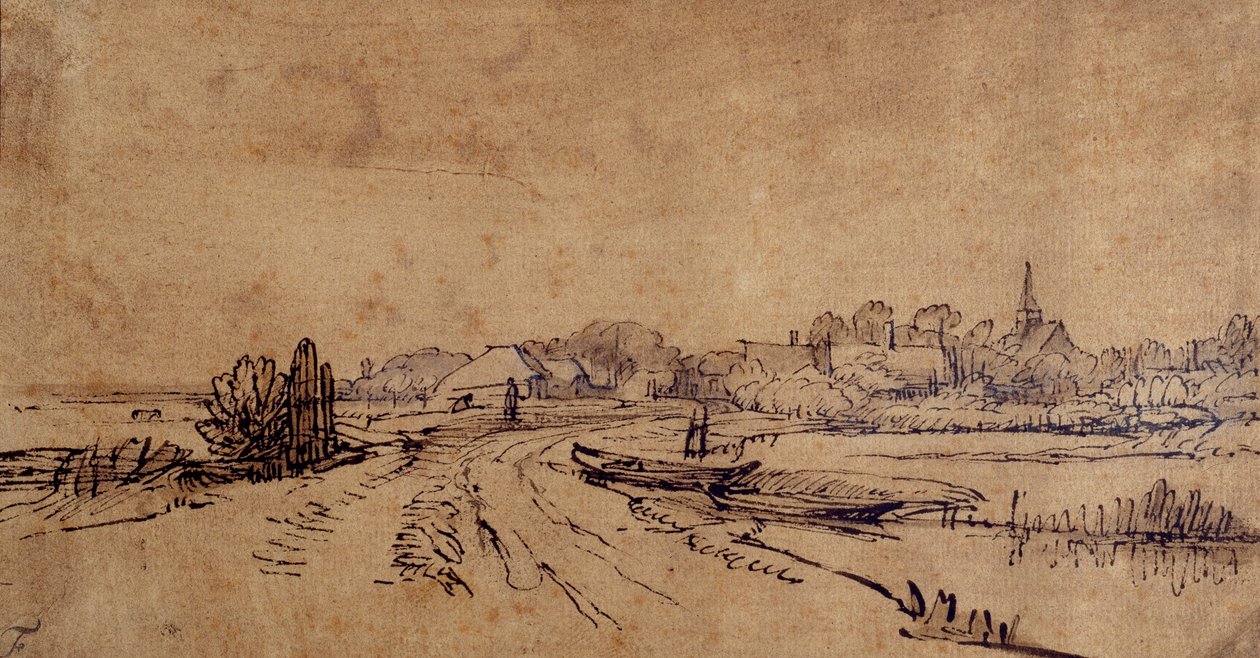 Sloten görünümü, c.1650 (kağıt üzerinde kahverengi lekeli kalem ve mürekkep) by Rembrandt Harmensz. van Rijn