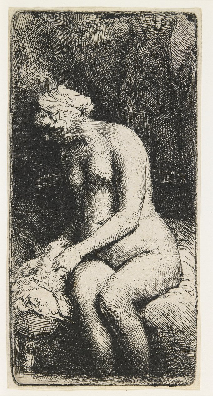 Bir Derede Ayaklarını Yıkanan Kadın by Rembrandt van Rijn