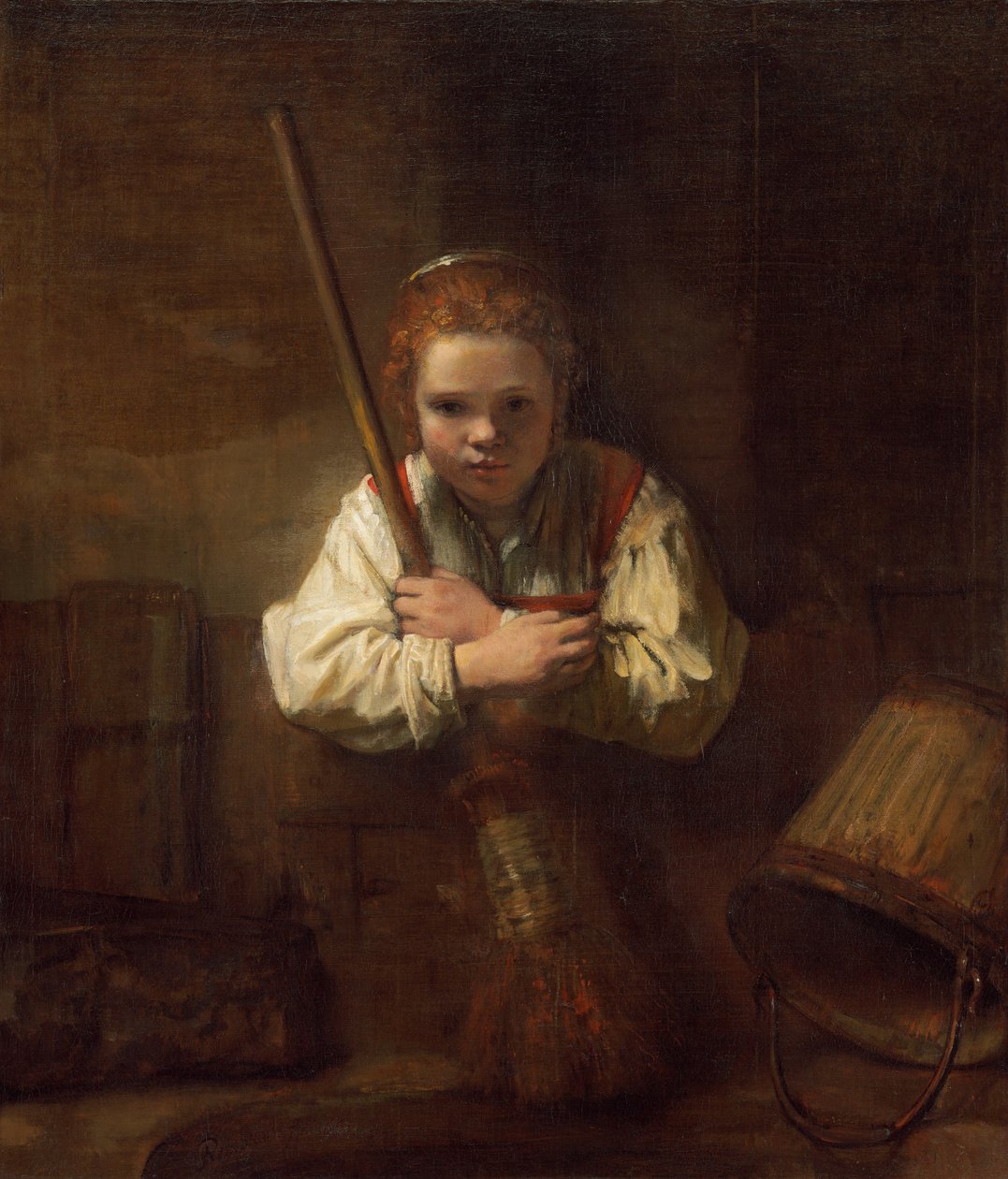 Süpürgeli Kız by Rembrandt Workshop