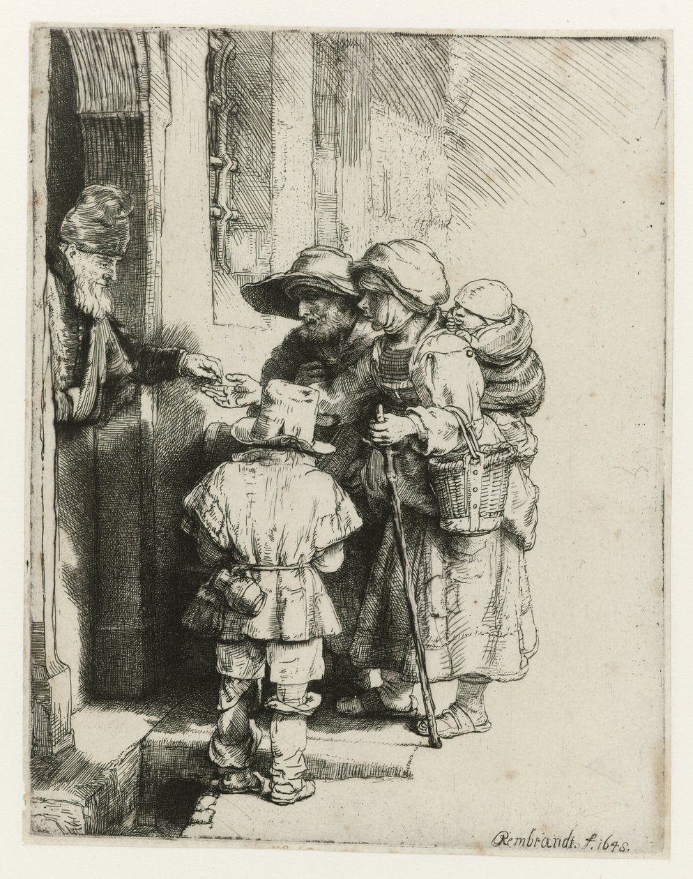 Kör Bir Hurdy-gurdy Oyuncu ve Ailesi Kör bir hurdy-gurdy oyuncusu ve aile sadaka alıyor by Rembrandt van Rijn