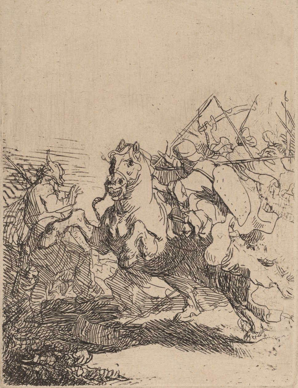 Bir Süvari Savaşı, c. 1632. by Rembrandt van Rijn