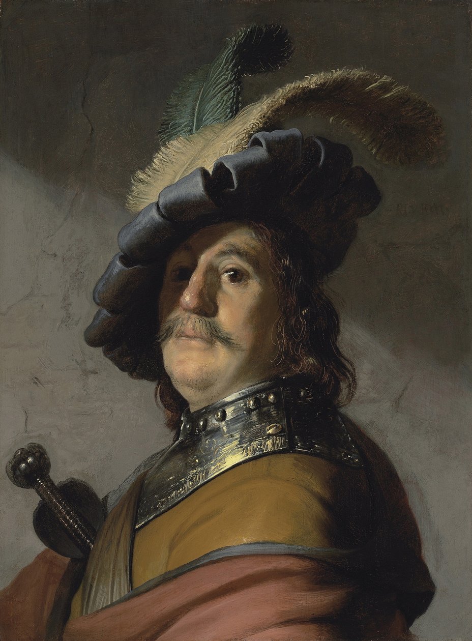 Bir gorget ve kap içinde bir adam by Rembrandt van Rijn