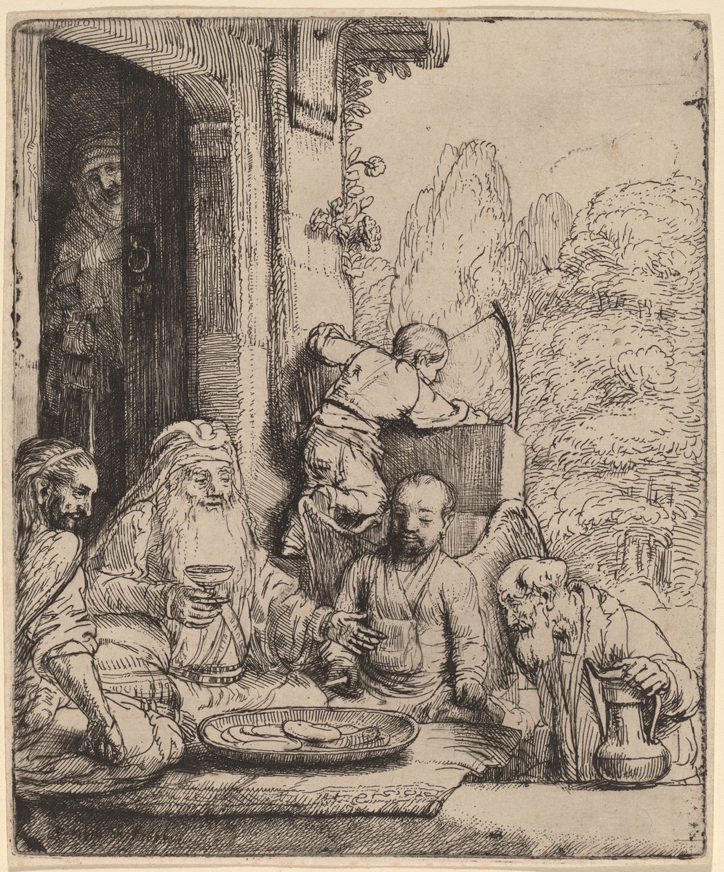 İbrahim Melekleri Eğlendiriyor by Rembrandt van Rijn