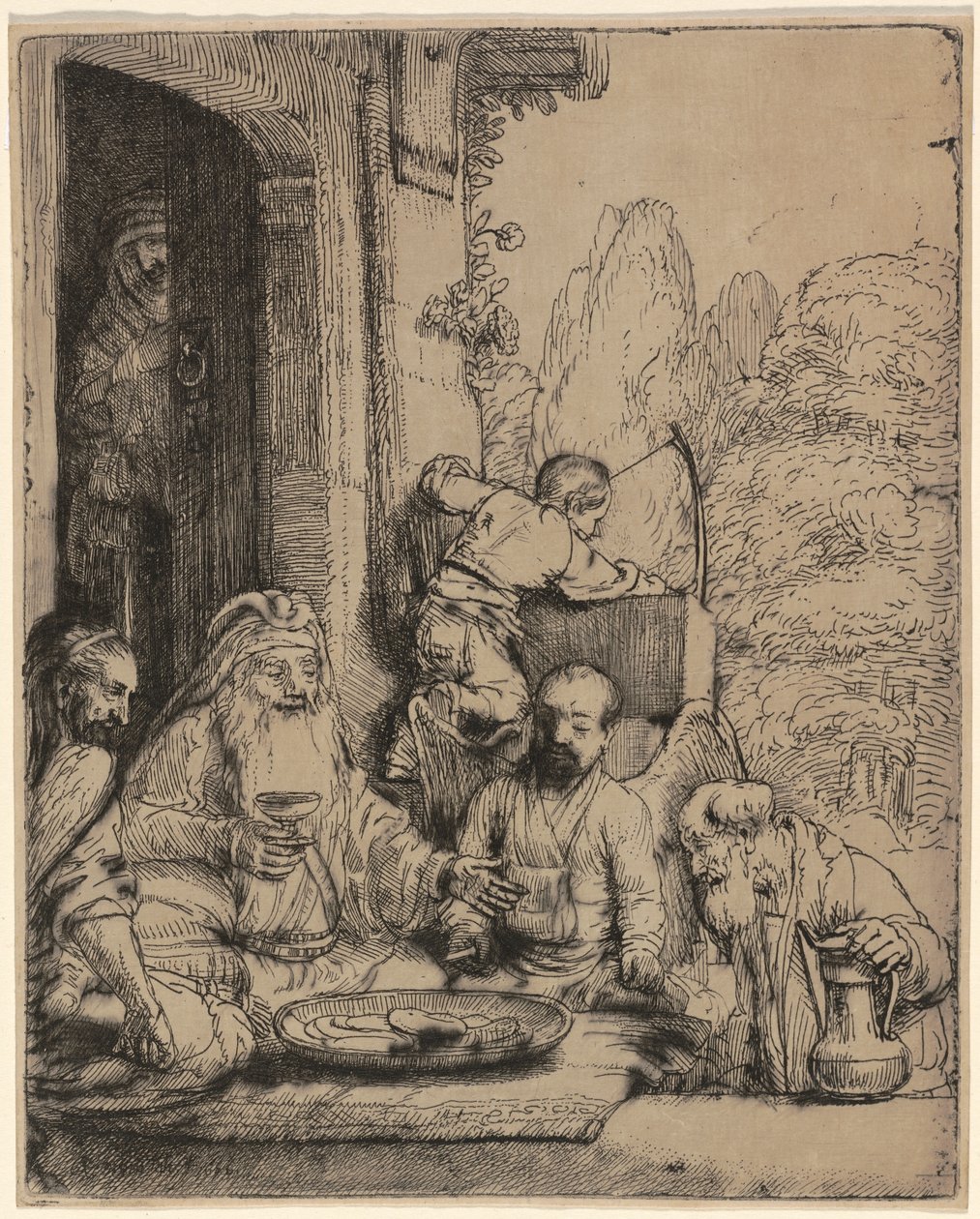 İbrahim Melekleri Eğlendiriyor by Rembrandt van Rijn