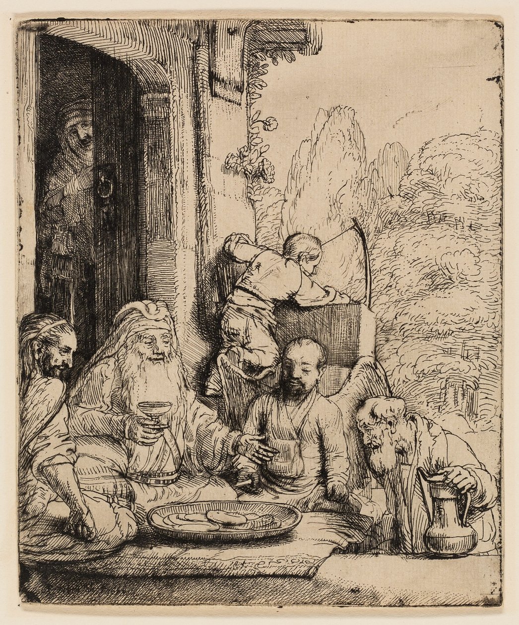 İbrahim Melekleri Eğlendiriyor by Rembrandt van Rijn