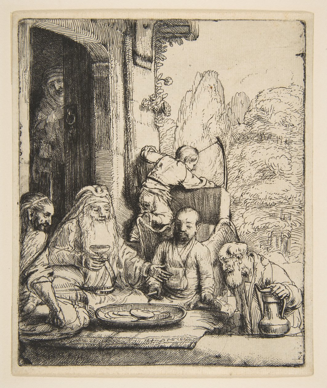 İbrahim Melekleri Eğlendirirken, 1656. by Rembrandt van Rijn