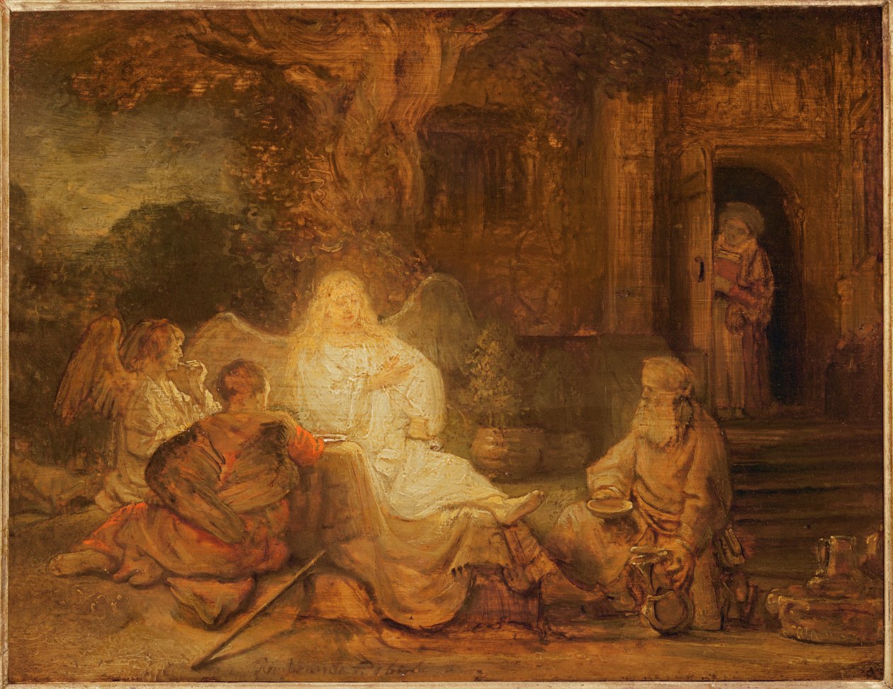 ಅಬ್ರಹಾಂ ಮೂರು ದೇವತೆಗಳನ್ನು ಸ್ವೀಕರಿಸುತ್ತಾನೆ, 1646 ಟರ್ಕ್ by Rembrandt van Rijn