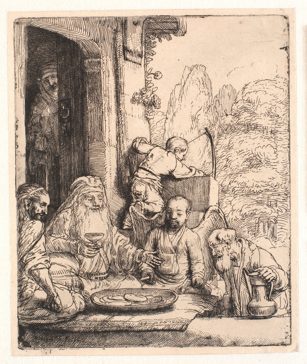 İbrahim melekleri eğlendiriyor by Rembrandt van Rijn