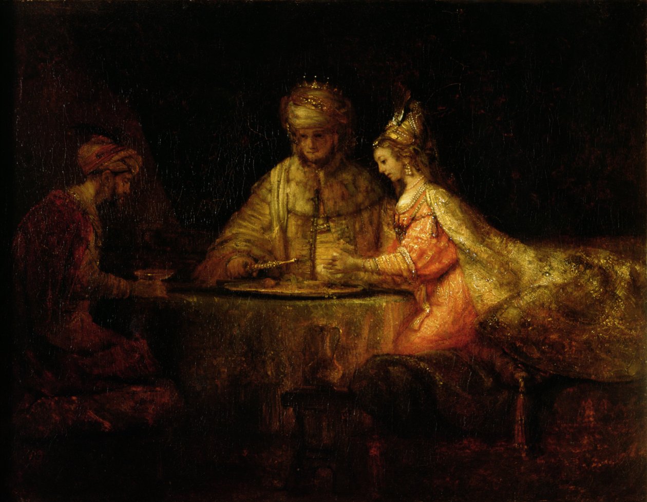 Ahasuerus (Xerxes), Haman ve Esther, c.1660 by Rembrandt van Rijn