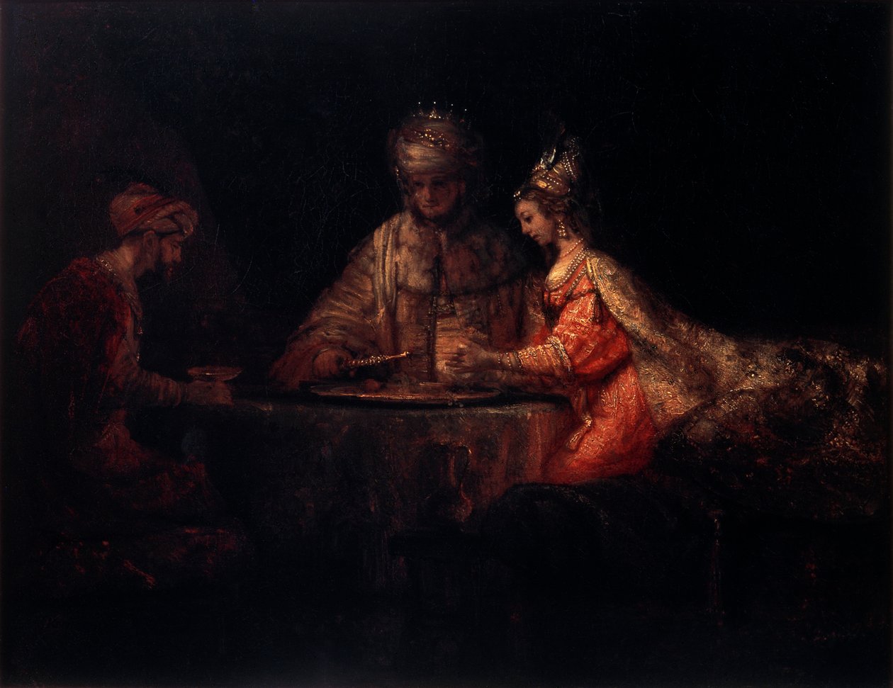 Ahaşveroş, Haman ve Ester, 1660. by Rembrandt van Rijn