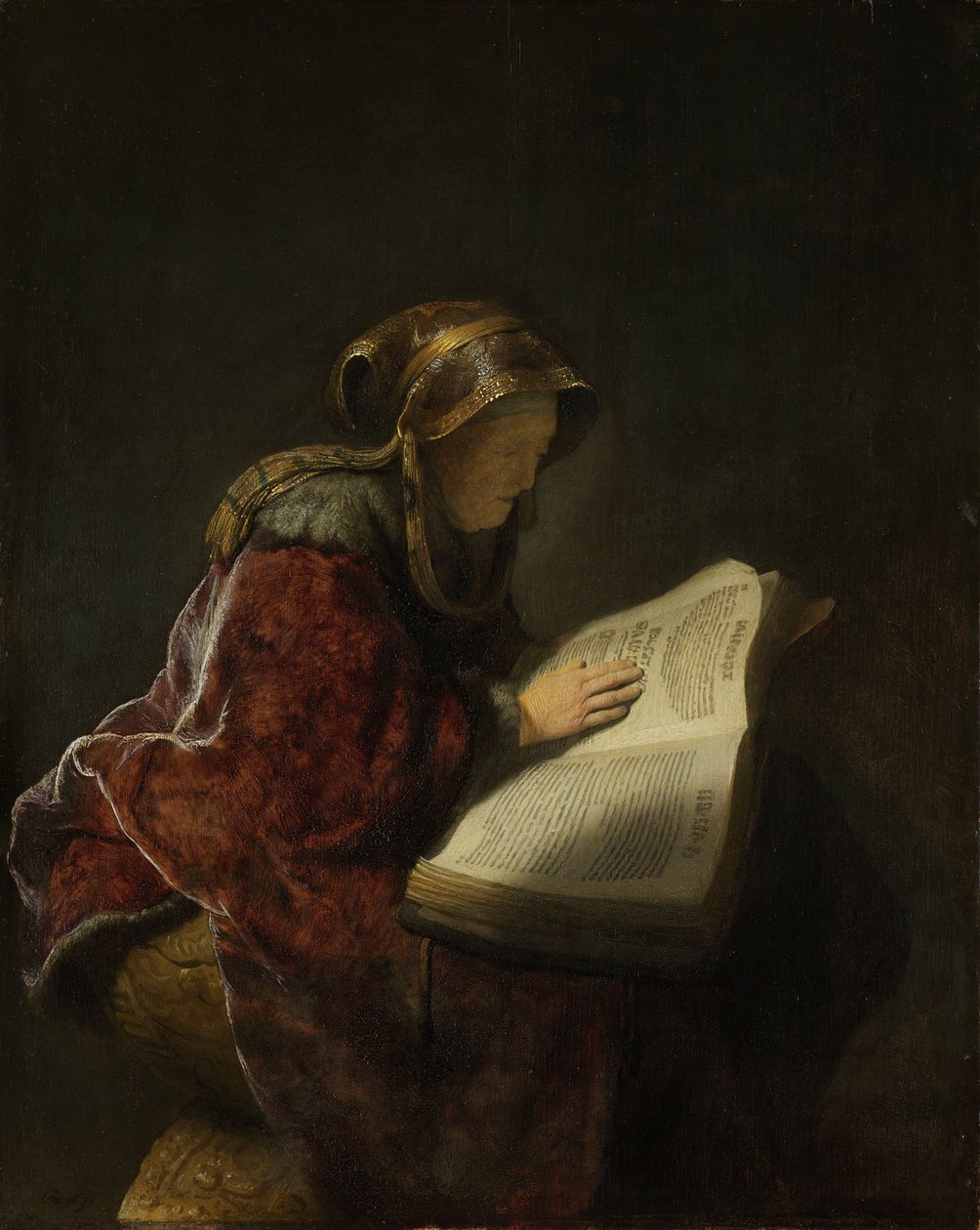 Okuyan Yaşlı Bir Kadın, Muhtemelen Peygamber Hannah, 1631 by Rembrandt van Rijn