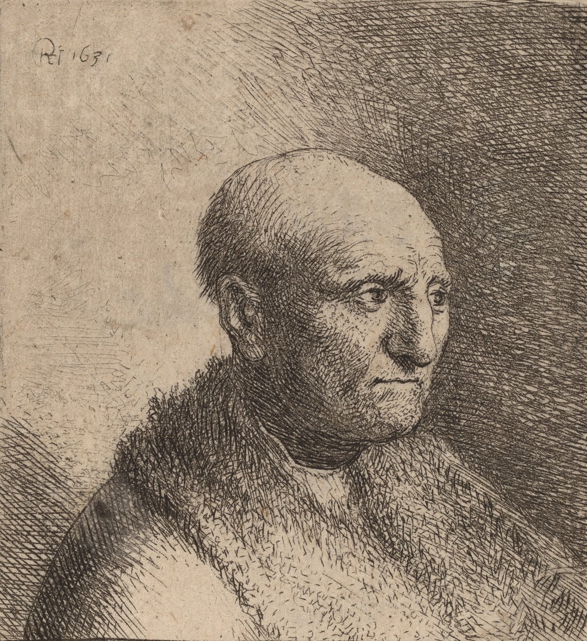Kürk Pelerinli Kel Adam, c. 1630. by Rembrandt van Rijn