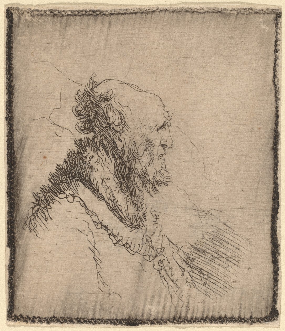 Profilde Kısa Sakallı Kel Yaşlı Adam, c. 1635. by Rembrandt van Rijn
