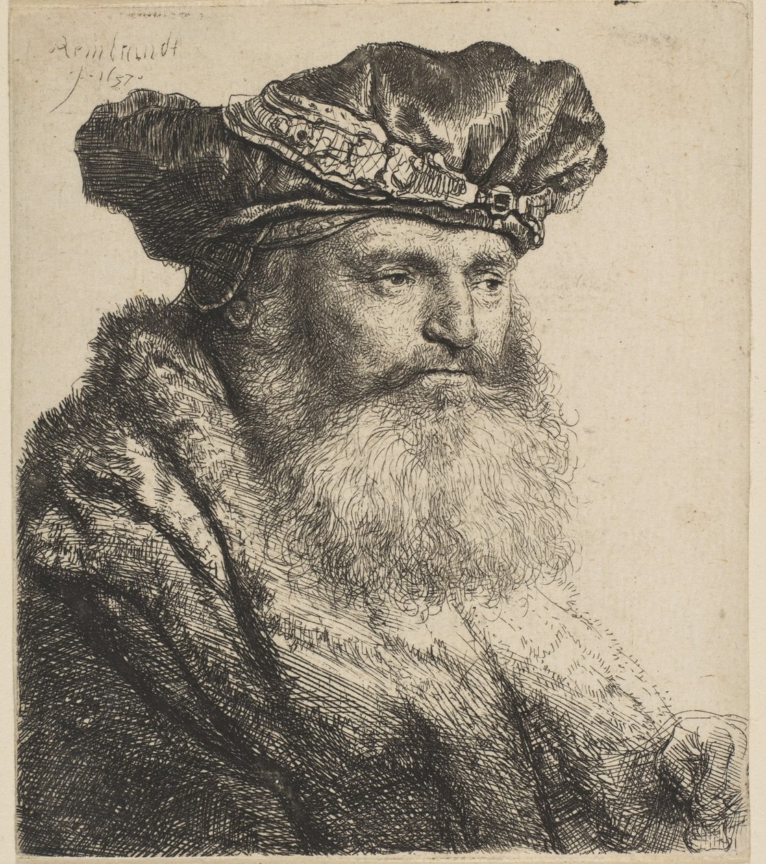 Mücevher Tokalı Kadife Şapkalı Sakallı Adam, 1637. by Rembrandt van Rijn