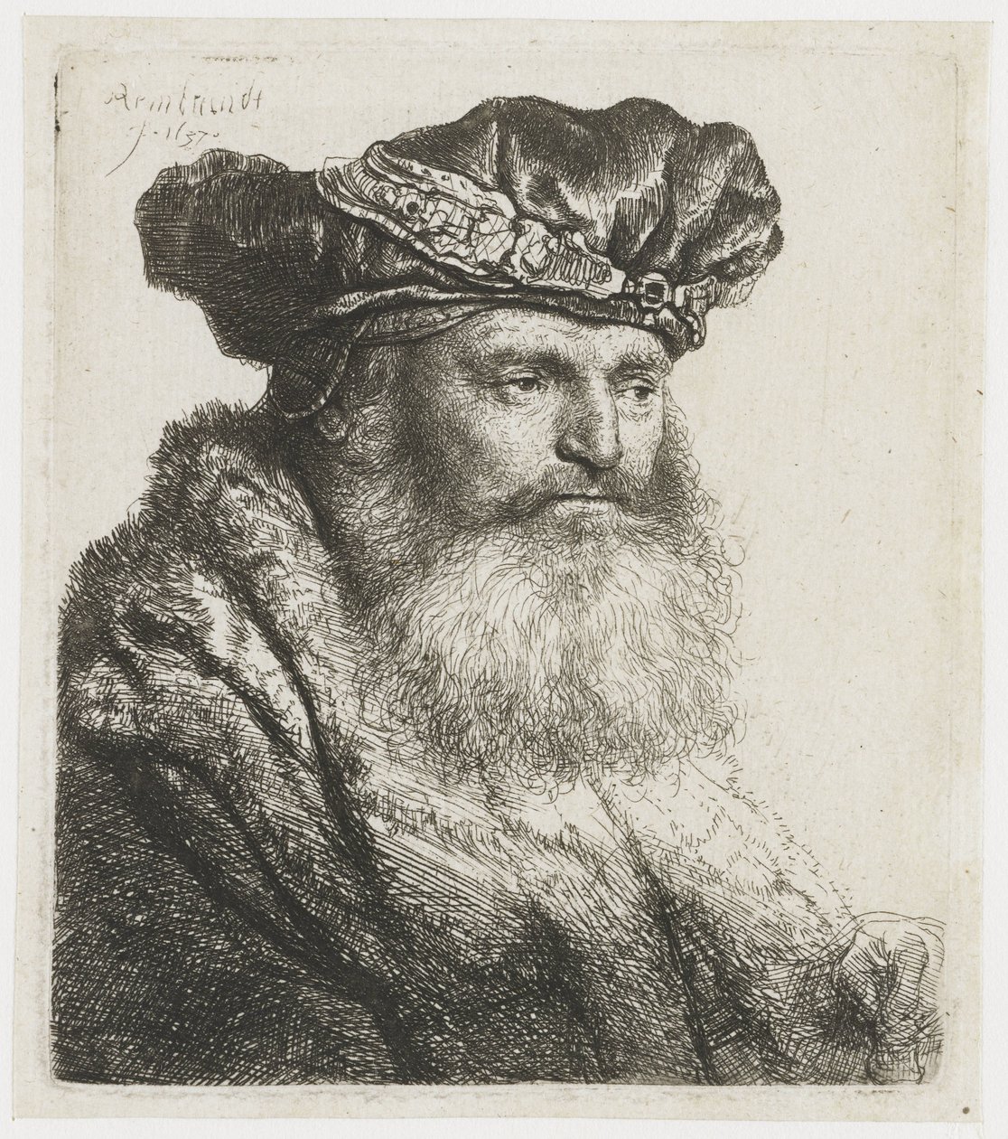 Mücevherli Tokalı Kadife Şapkalı Sakallı Adam Mücevher tokalı kadife şapkalı sakallı adam by Rembrandt van Rijn