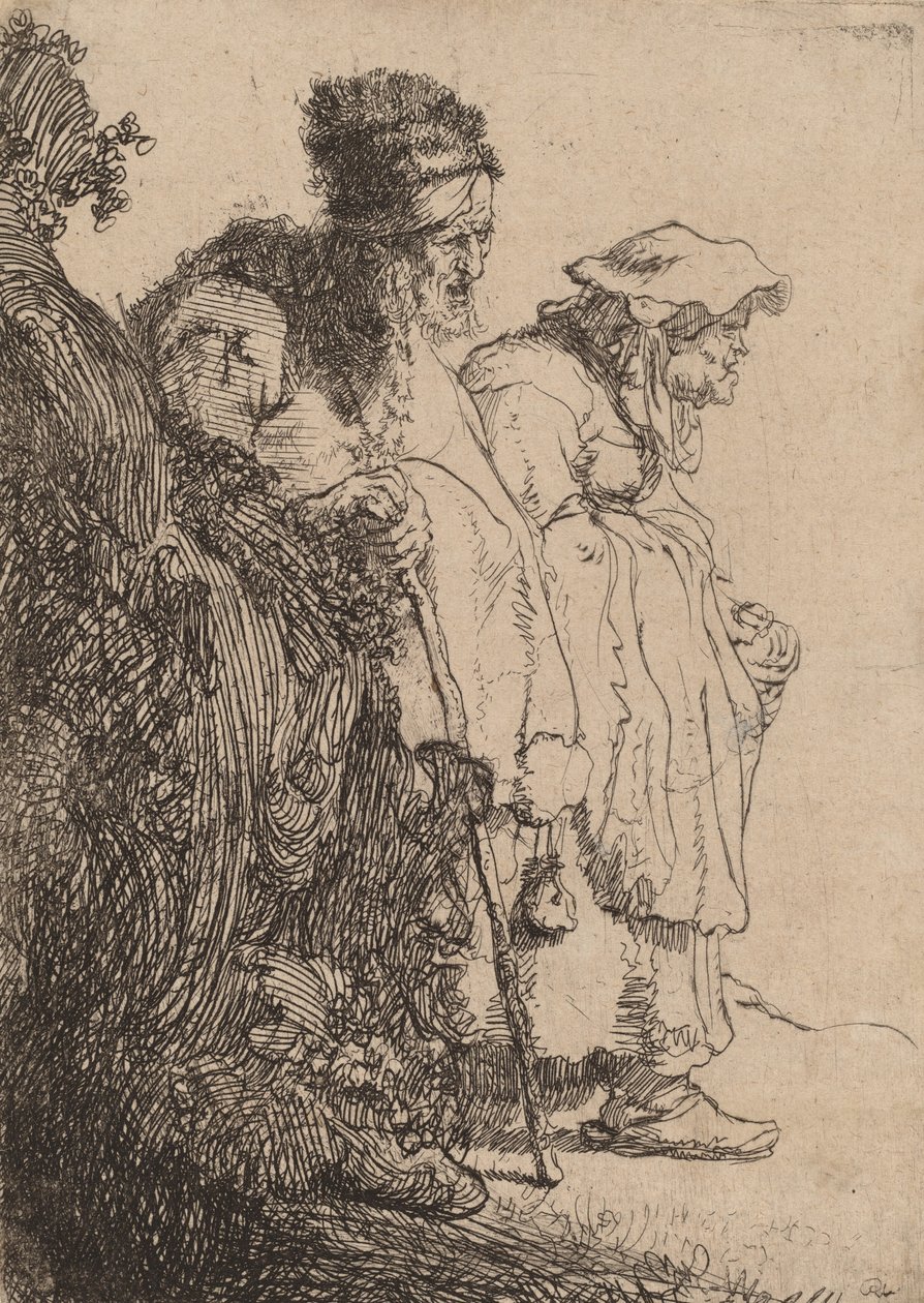 Bir Bankanın Arkasındaki Dilenci Erkek ve Kadın, c. 1630. by Rembrandt van Rijn