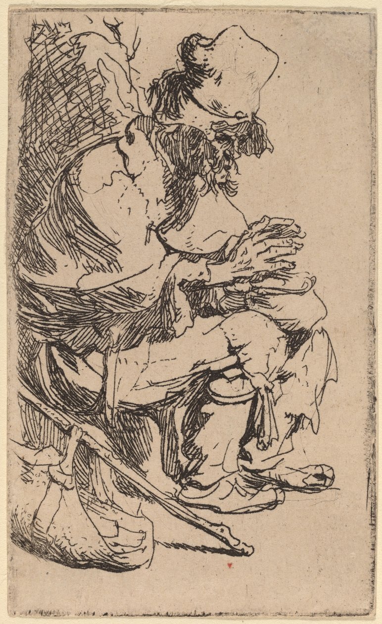 Dilenci Oturan Bir Reşo Tabağının Başında Ellerini Isıtıyor by Rembrandt van Rijn