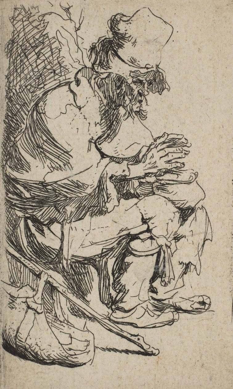 Oturan Dilenci, Reşo Çanağında Ellerini Isıtıyor, ca. 1630., yaklaşık 1630. by Rembrandt van Rijn