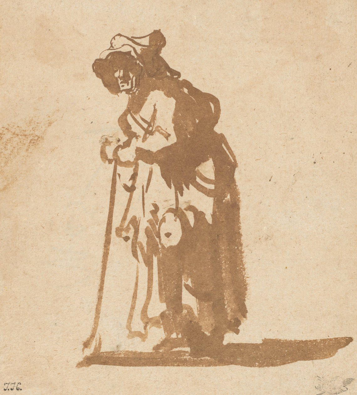 Çubuğa Yaslanmış Dilenci Kadın, 16281630. by Rembrandt van Rijn