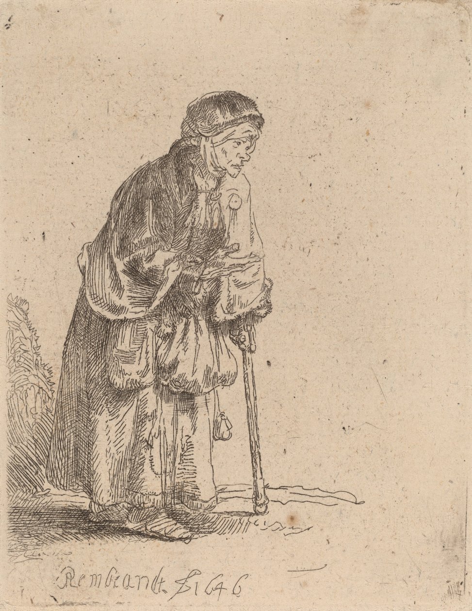 Çubuğa Yaslanmış Dilenci Kadın, 1646. by Rembrandt van Rijn