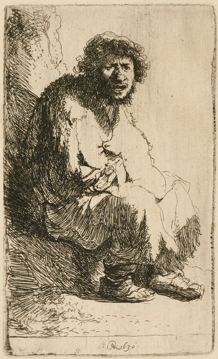 Bir bankada oturan dilenci, 1630. by Rembrandt van Rijn